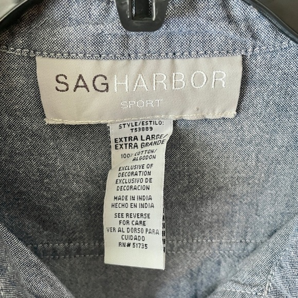 Sag Harbor Sport 3/4 sleeve embroidered denim chambray button top XL blue - Picture 3 of 9